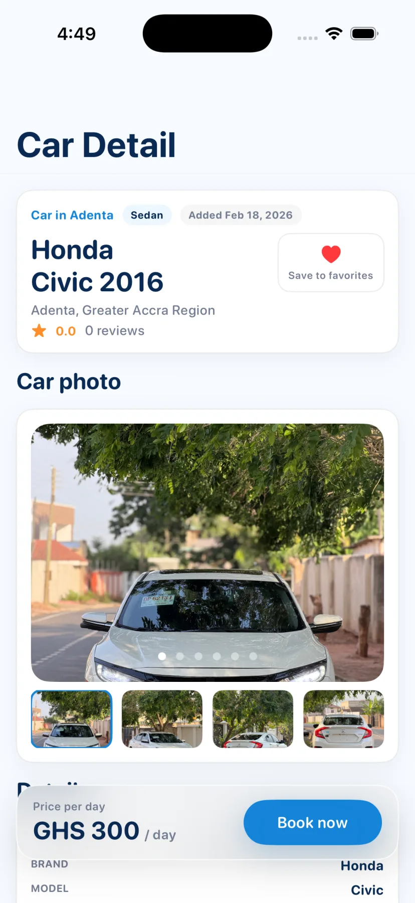 Hayame iPhone car details screen